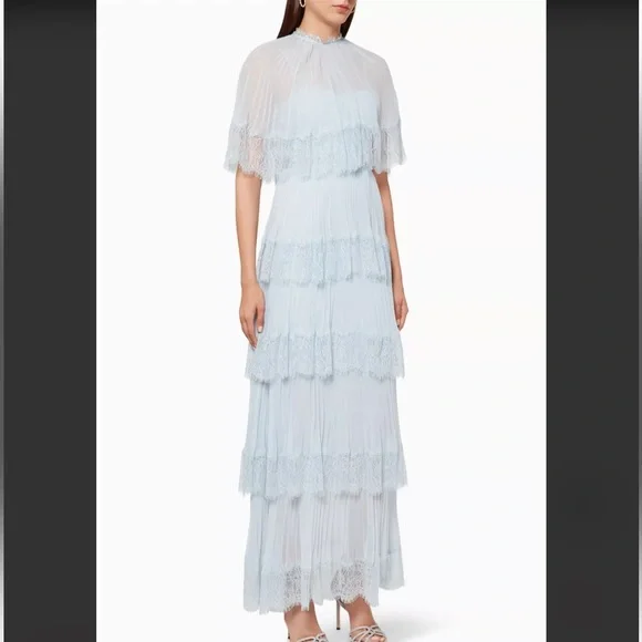 Self-Portrait Light Blue Chiffon Maxi Dress